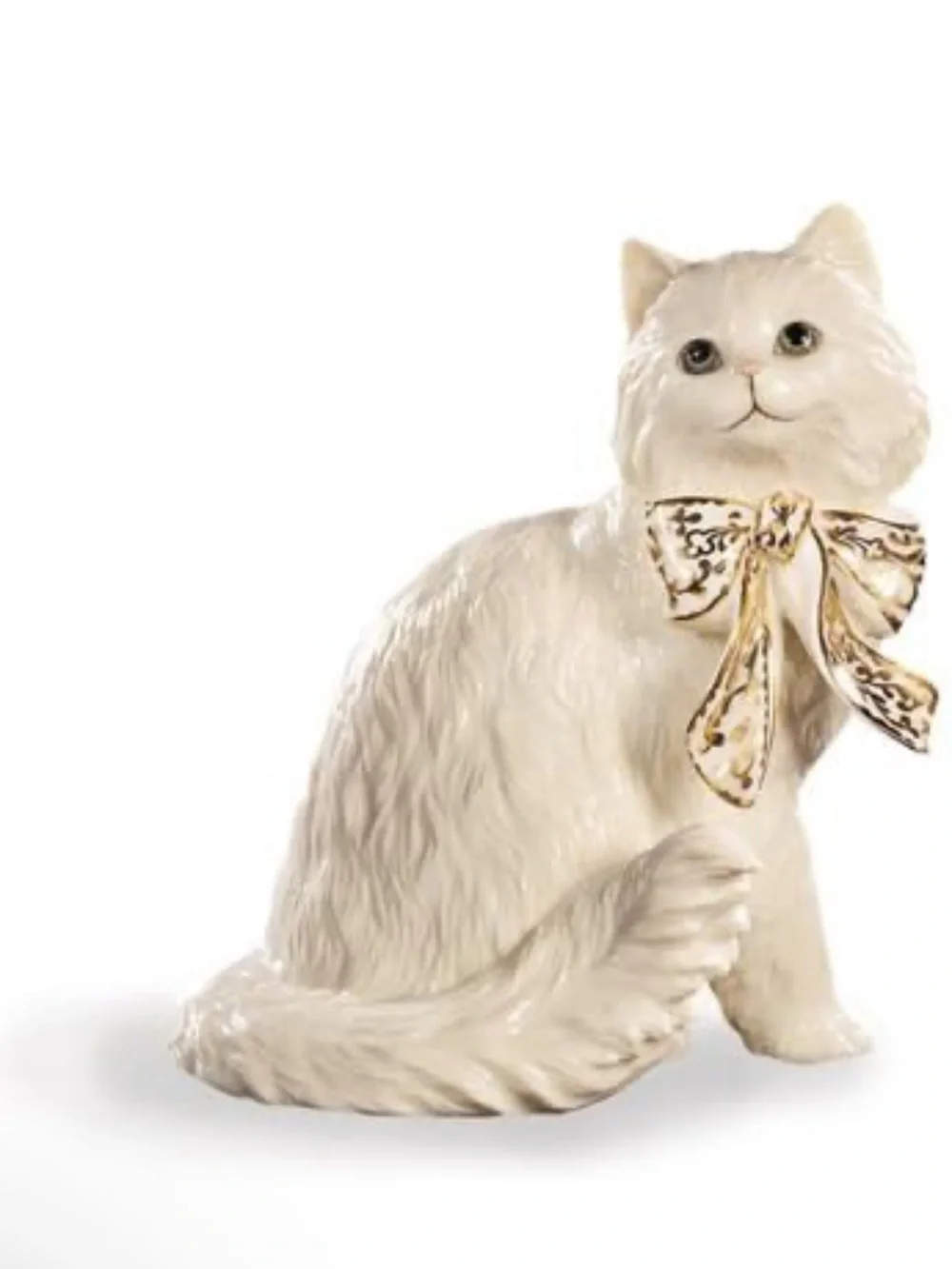 Lenox Cream Ceramic Cat Figurine with Gold-Trim Bow-Beautiful ✨